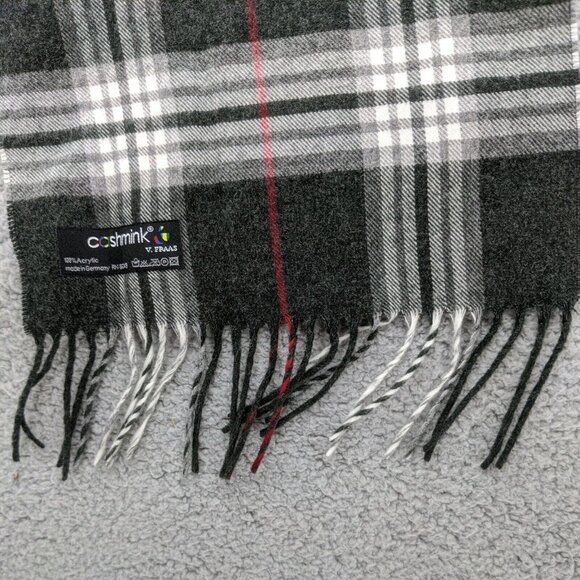 Cashmink Scarf By V.Fraas 100% Acrylic Soft White Black Red Plaid Pattern Scarf - Picture 4 of 6